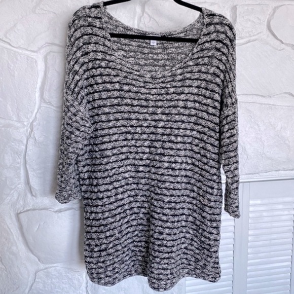 ⭐️J.JILL Varigate Striped Sweater, Black Marled, Sz. L, Crew Neck, 3/4 Sleeves 👓 - Picture 2 of 12